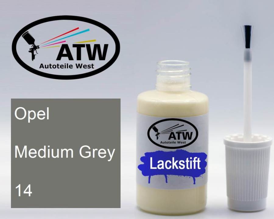 Opel, Medium Grey, 014: 20ml Lackstift, von ATW Autoteile West.